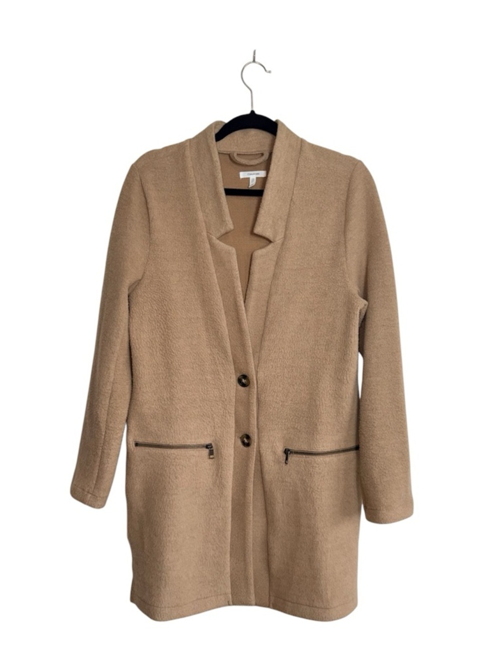 Maurices Solid Tan Button Front Jacket Zipper Pocket Plush Teddy Small Women’s - Picture 2 of 11